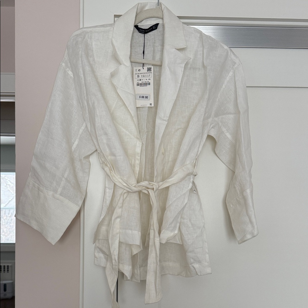 Zara White Women's Tie-Waist Blazer